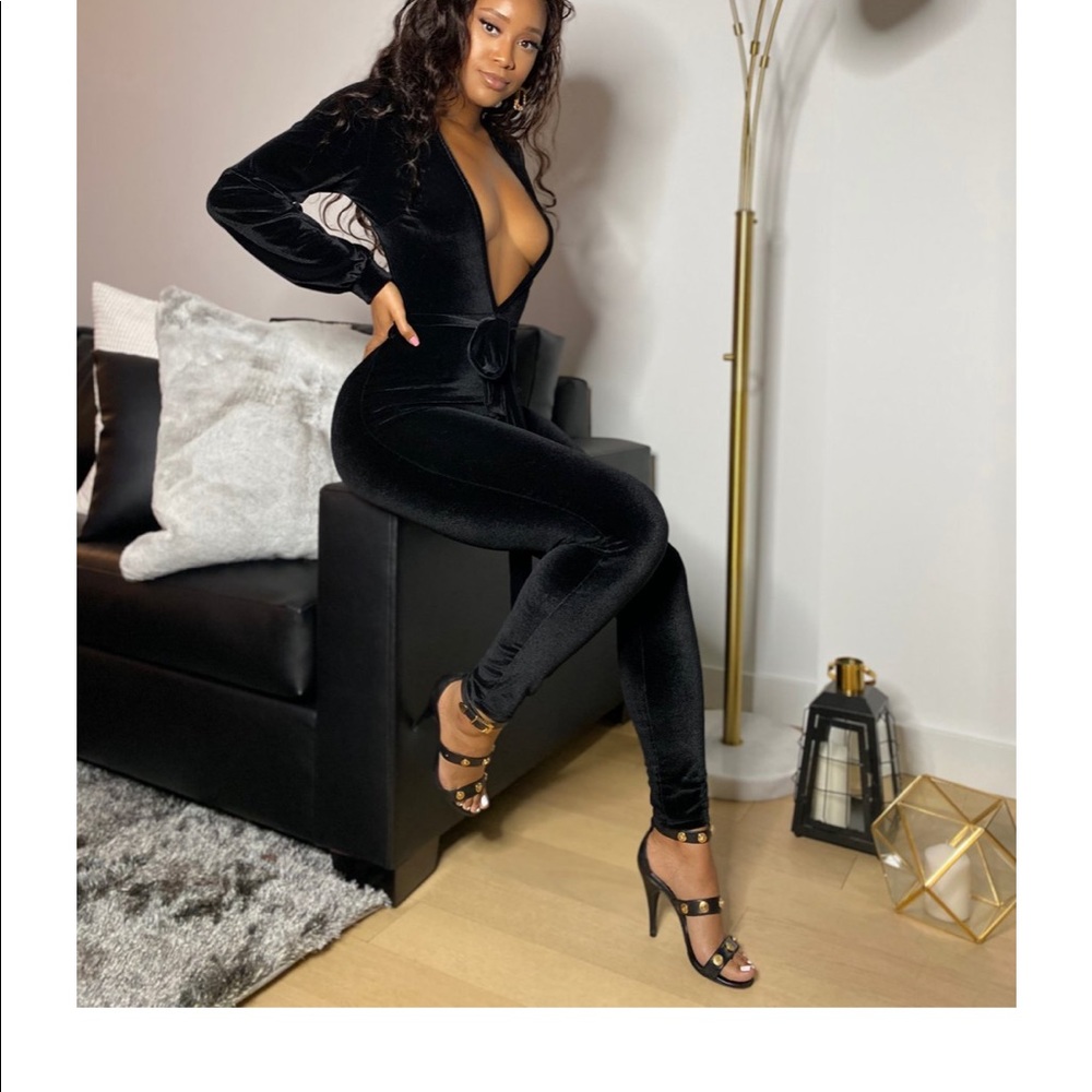 Black jumpsuit with plunge